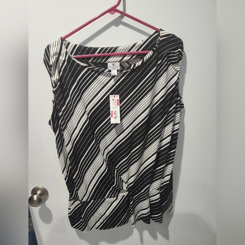 Worthington Diagonal Striped Blouse in Black and White